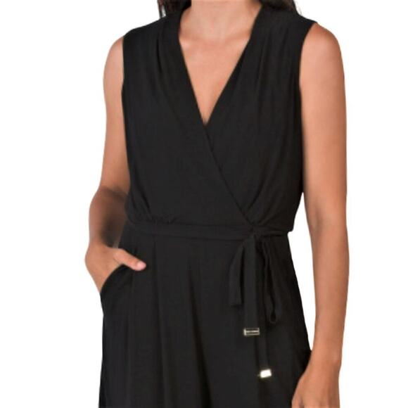 New! Vince Camuto Surplice Front Pleated Wide Leg Mid-Length Jumpsuit - Picture 3 of 9